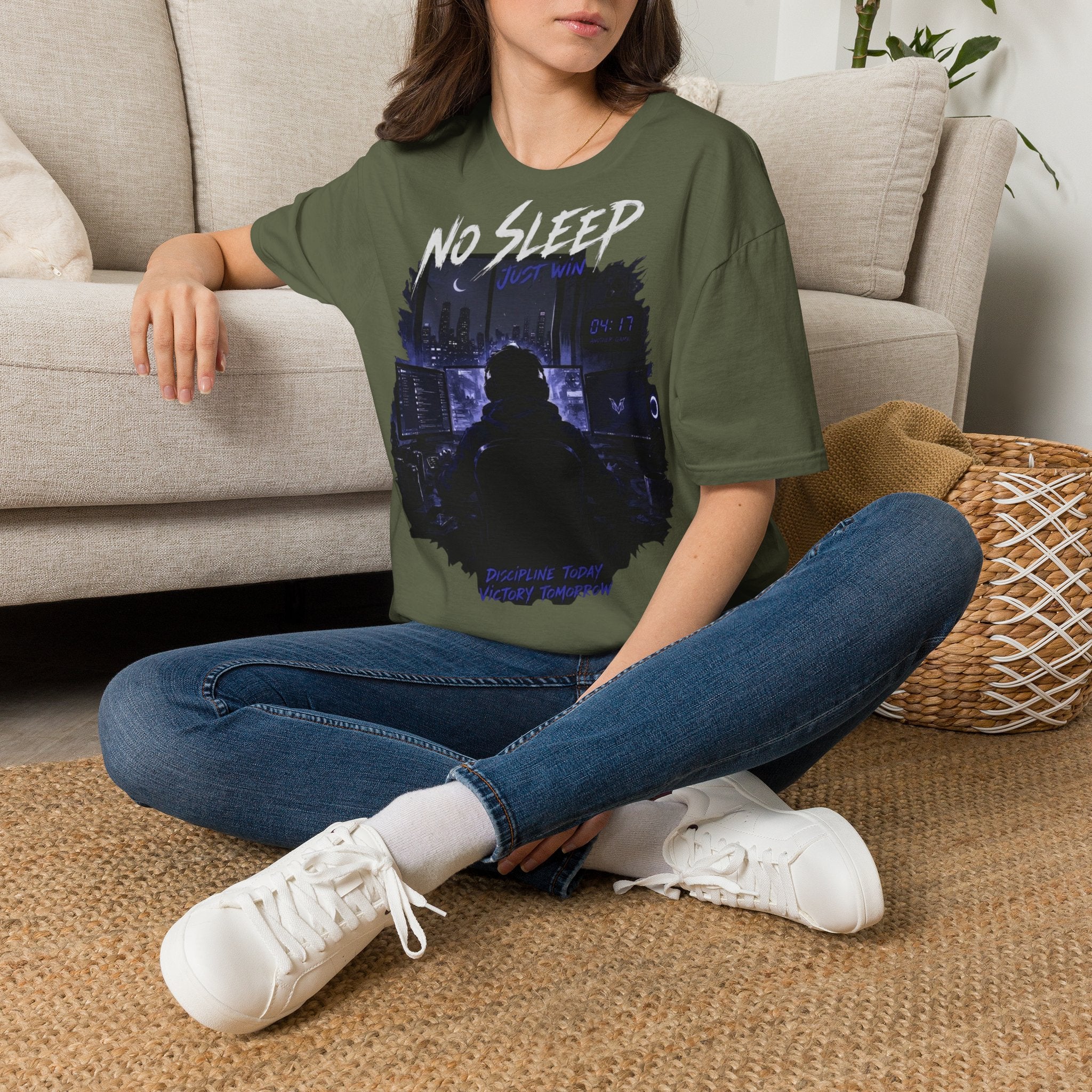 No Sleep "Just Win" Graphic T-Shirt — Gamer Night City Tee