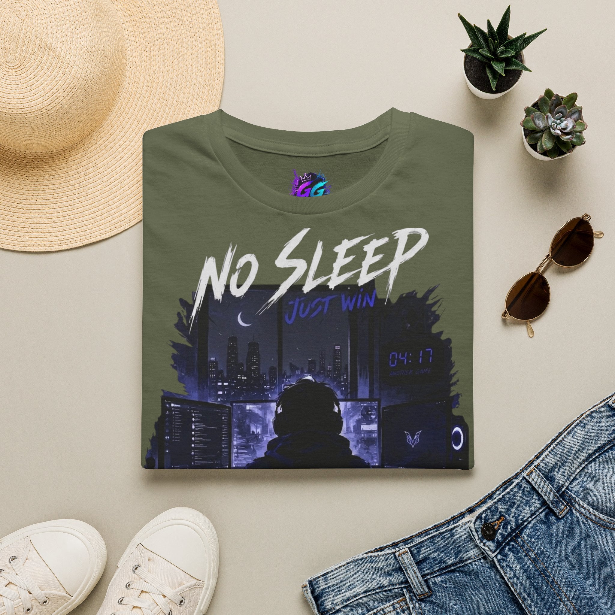 No Sleep "Just Win" Graphic T-Shirt — Gamer Night City Tee
