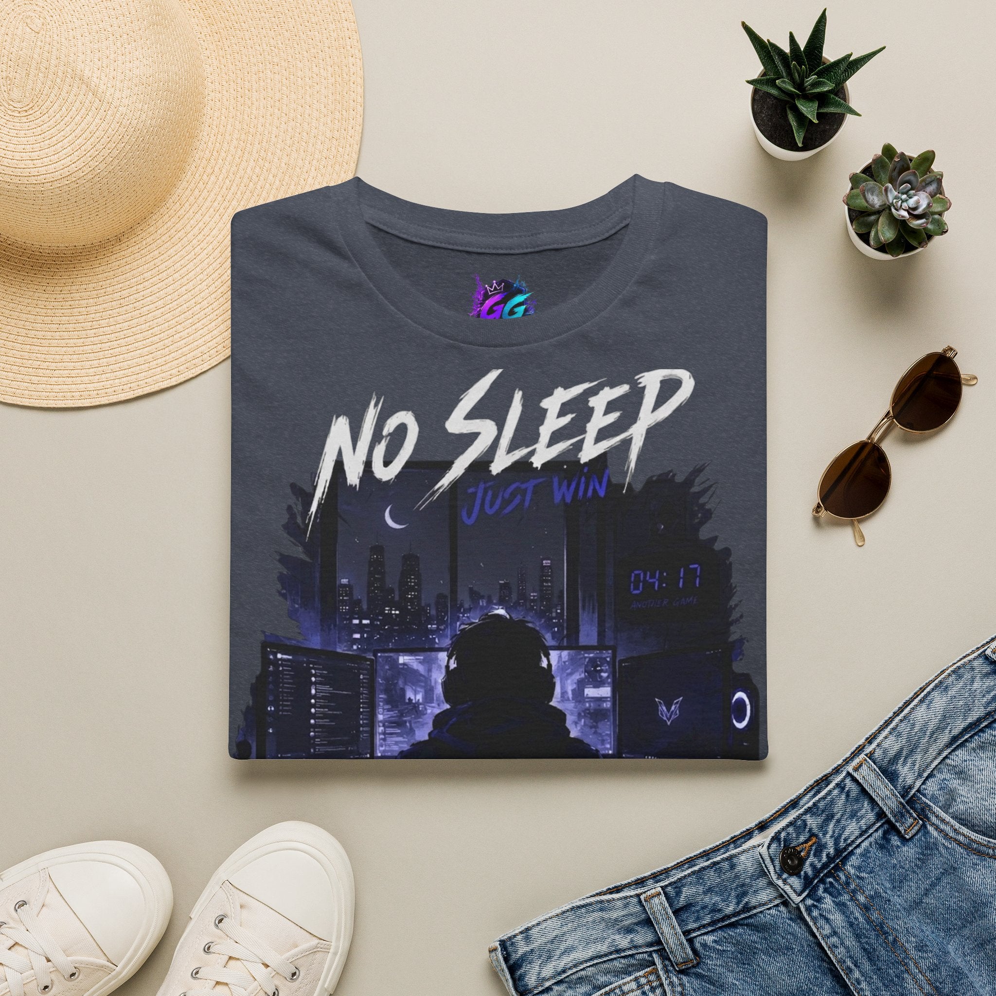 No Sleep "Just Win" Graphic T-Shirt — Gamer Night City Tee