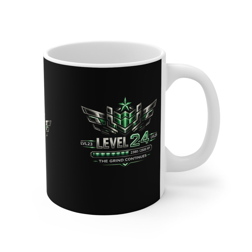 Level 24 Gamer Mug — "Level 24: The Grind Continues" Ceramic Coffee Cup